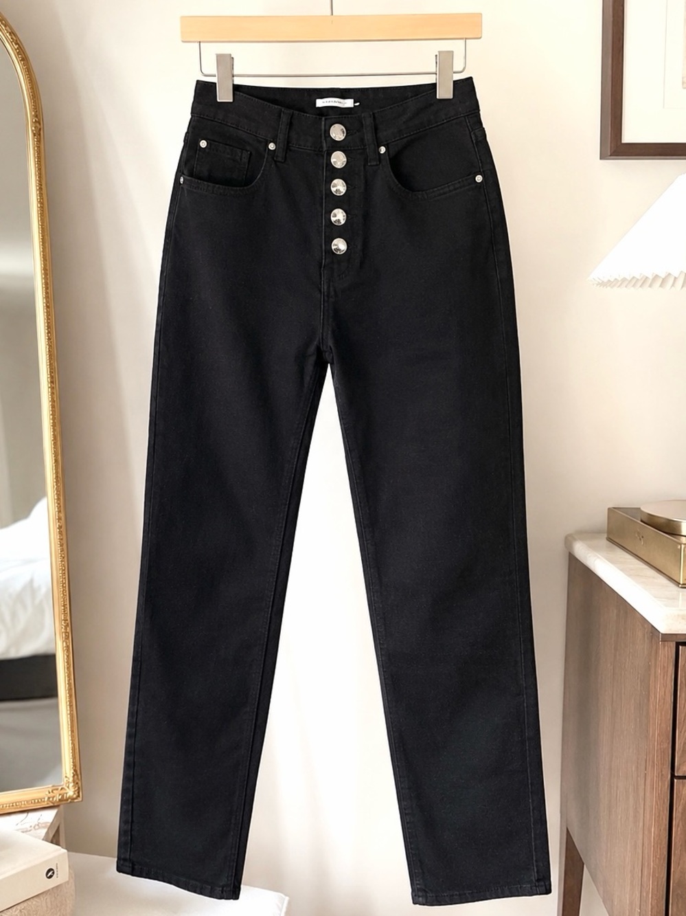Weworewhat Danielle Jeans Crystal Button Up Black Jeans Size 25 NWT Retail $168